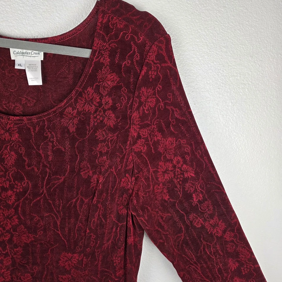 VTG Coldwater Creek Maxi Dress Womens XL Slinky Red Black Long Sleeve Whimsigoth - Image 4 of 4