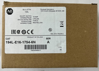Allen Bradley 194L-E16-1754-6N Load Switch 4-Pole 16A Emergency Switch NEW