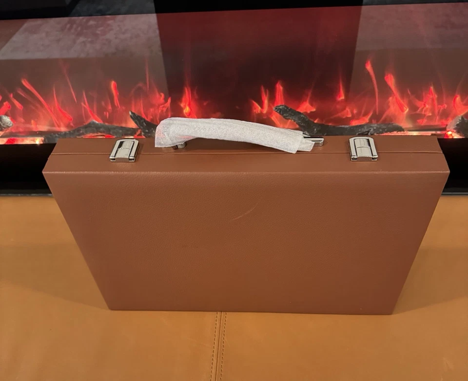 NEW Pottery Barn Mark & Graham Backgammon Set Leather Camel MSRP $179 READ - Image 2 of 4