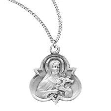 St Therese of Lisieux Sterling Silver Trinity Medal Medal Necklace, 18" Chain
