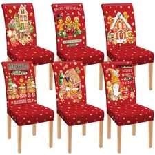 6 Pcs Christmas Dining Chair Covers Removable Washable Stretch Slipcovers for...