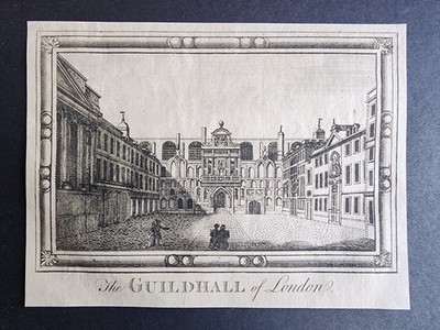 Antiker Druck von 1770 - Blick auf Guildhall of London - Georgischer Kupferstich
