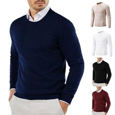 Mens Classic Sweater Solid Knitted Oneck Pullover Casual Business Shirt