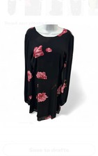 Floral Black Long Sleeve Dress with Pink Flower Print