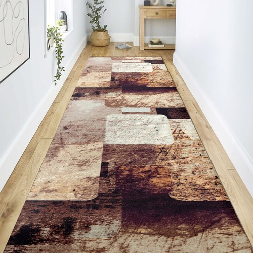 Modernen Original Antirutsch Läufer DIGITAL SQUARES Geometrisch beige / braun - Afbeelding 2 van 10