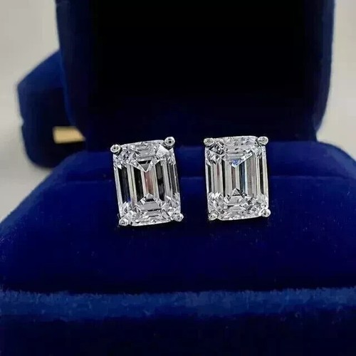 4Ct Emerald Cut Lab Created Diamond Women's Stud Earrings 14k White Gold Plated