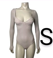 Taupe Long Sleeve Ribbed Bodysuit Size S