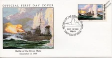 1939 HMNZS ACHILLES Cruiser (Battle of the River Plate) Warship WWII Stamp FDC