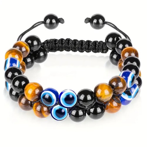 1pc Triple Bracelet, Tiger Eye Stone and Black Obsidian Beads Bracelet for Women - Picture 6 of 6