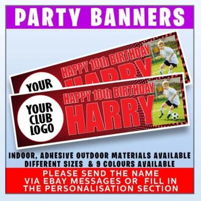 PERSONALISED FOOTBALL PHOTO BANNER BANNERS BIRTHDAY PARTY INDOOR OUTDOOR