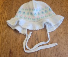 Girls Fair Isle Bonnet Knit Hat Flowers 80s