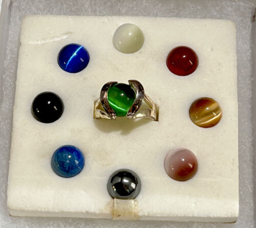 Vintage Sterling silver Interchangeable Cats-eye Balls Marble Ring-size 6.25 - Picture 2 of 13