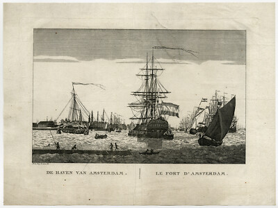 Seltener Proof-Antiker Druck-HAFEN-SCHWIMMENDER DOCK-AMSTERDAM-de Jong-Salieth-um 1781