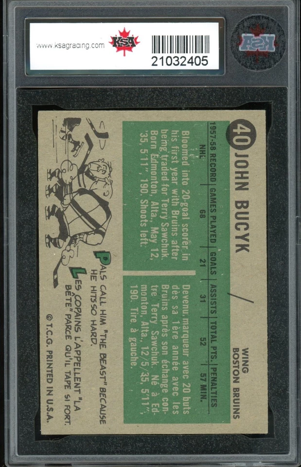 1958-59 TOPPS NHL HOCKEY #40 Johnny Bucyk HOF KSA 7.5 NM +  Boston Bruins Card - Image 2 of 2