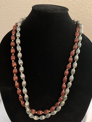 2 Vintage Red  and grey Silk Thread Necklaces Wrapped Beads /30 inches