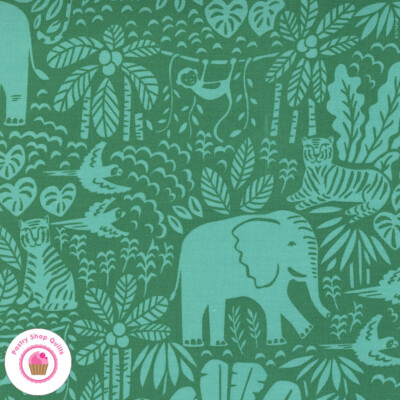 Moda JUNGLE PARADISE 20785 21 Teal Green Elephant STACY HSU Quilt Fabric