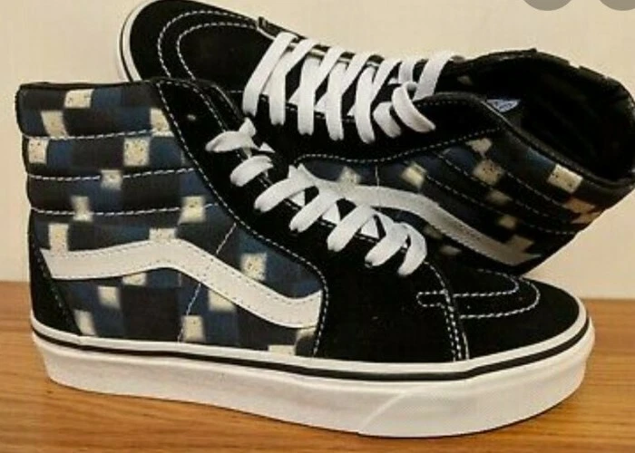 Tranquilidad de espíritu Reino amante Vans Sk8-Hi Double Check Black/Sailor Blue Lady Shoes Size Us MEN 6.5/Women  8 | eBay