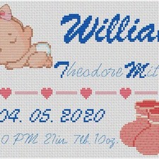 Personalized Baby Birth Record Cross Stitch Kit - DIY Gift, 14CT, 2 Strands, 12.
