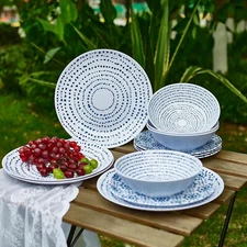 Melamine Dinnerware Set of 12 Pcs Dishes Bowls and Plates Indoor and Outdoor