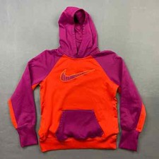 Nike Therma-Fit Hoodie Sweatshirt Orange Purple Womens Size Medium Swoosh Logo