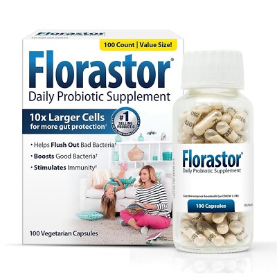 Florastor Daily Probiotic Supplement - 100 Veggie Capsules - Exp 12/26