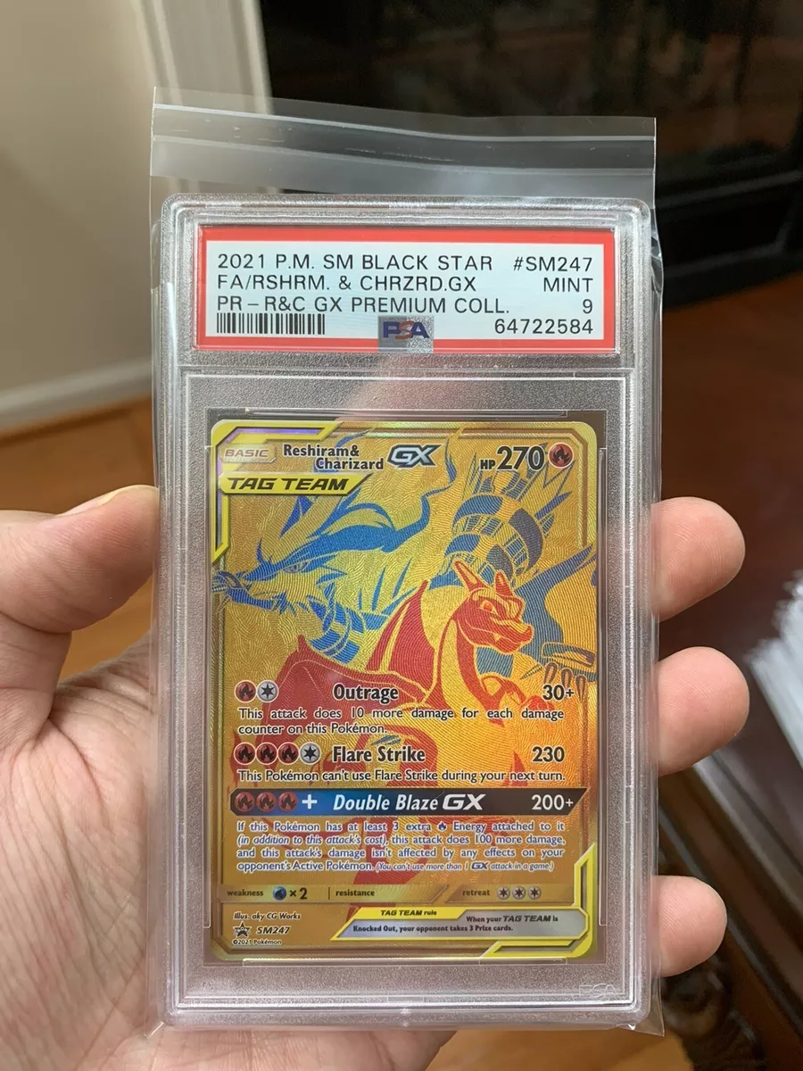 PSA 9 Pokémon Reshiram & Charizard GX SM247 Gold Promo Premium Collection