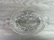Vintage Unbranded Clear Oval Glass Divided Relish Candy Dish With Handles 10”