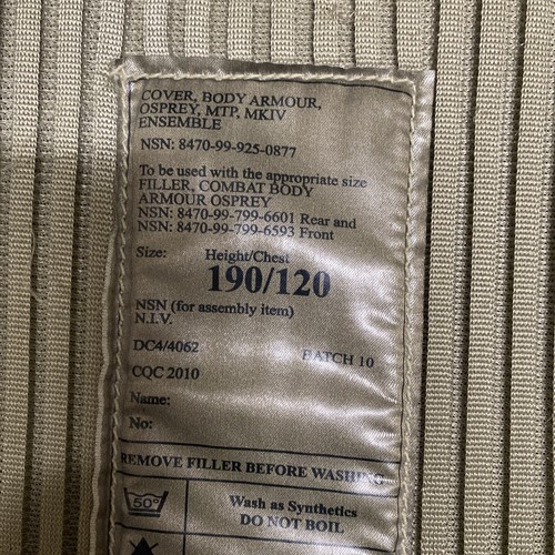 BRITISH ARMY MTP OSPREY MK4 BODY ARMOUR VEST & SOFT BALLISTIC FILLER. 190/120. - 第 10/17 張圖片