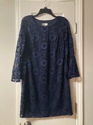 signature by robbie bee blue dress Women’s Signature By Robbie Bee Navy Blue Lace Long Sleeve Dress Size PM