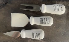 3 Pieces *RAE DUNN *Cheese Knife Set * Spread• Slice• Shave * White *Ceramic*