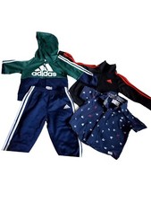 ADIDAS Boys Striped Track Jacket  Pants Set Tricot Black Size 12m -