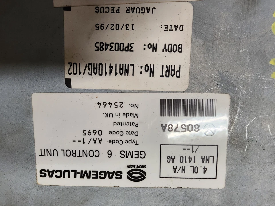 1995 1996 1997 JAGUAR XJ6 VANDEN PLAS MÓDULO DE CONTROL DEL MOTOR ECM LNA1410AG Foto 2 de 4