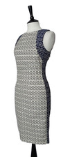 v NWT Zara Basic Size S Pencil Dress Navy Blue Oyster White Pattern Bodycon