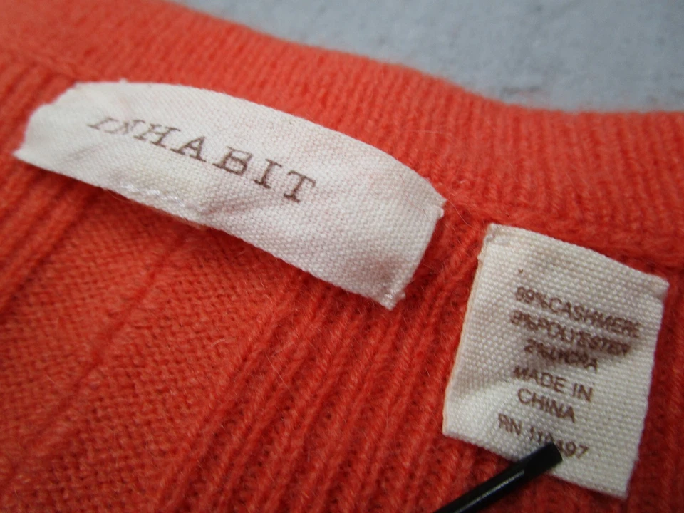 Cárdigan tejido con botones mezcla de cachemir naranja mediano Inhabit para mujer Foto 3 de 4