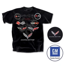 Chevy Corvette Classic Emblem Flag Collection T-Shirt Black Official Licensed
