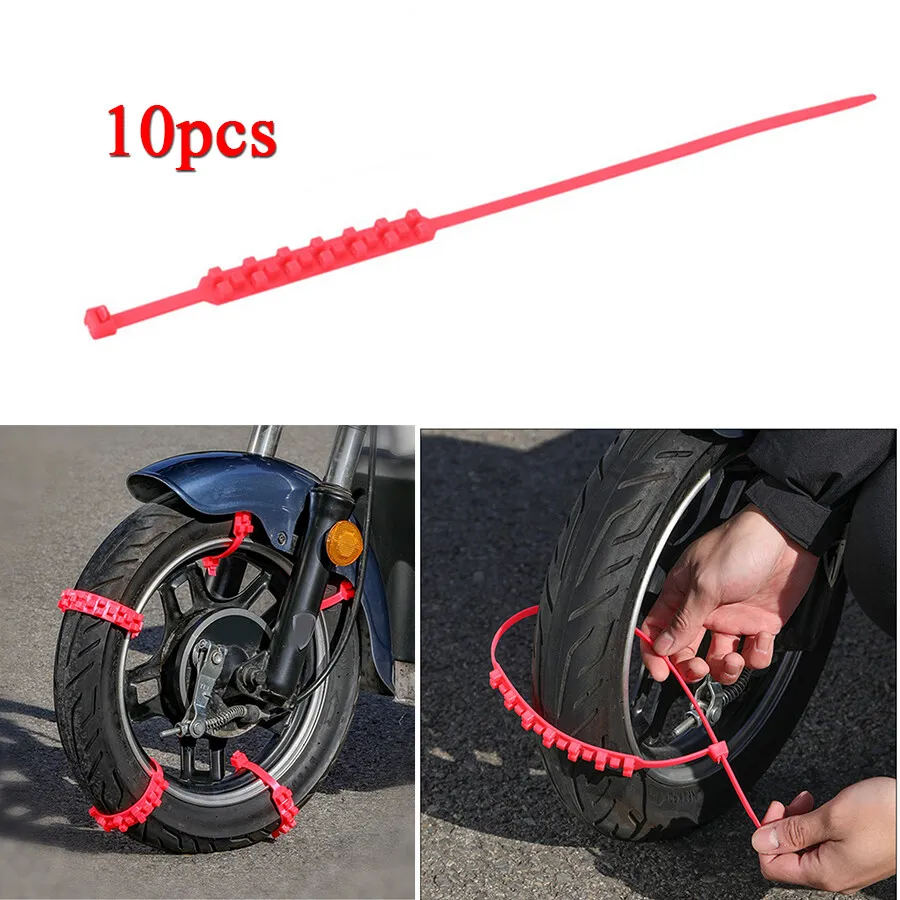 10x Red Motorcycle Scooter Wheel Tire Snow Chains Winter Road Safety Anti-skid