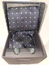 Colours Blue with Mint Polka-dots Tie Matching Hanky Cuff Links Boxed