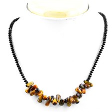70.00 Cts Natural Faceted Black Spinel Tiger Eye Beads Necklace NK 02E60