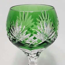 Ajka Caroline Emerald Green Wine Goblet 8 3/8" Cut To Clear 