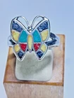 Vintage Sterling Silver Multicolor Enamel Inlay Butterfly Ring 4.2g Sz 8.5