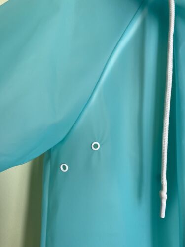 Mango Vinyl Hooded Sailor Raincoat Sz Small NWOT Blue Raglan Sleeve Armpit Went - Picture 3 of 6