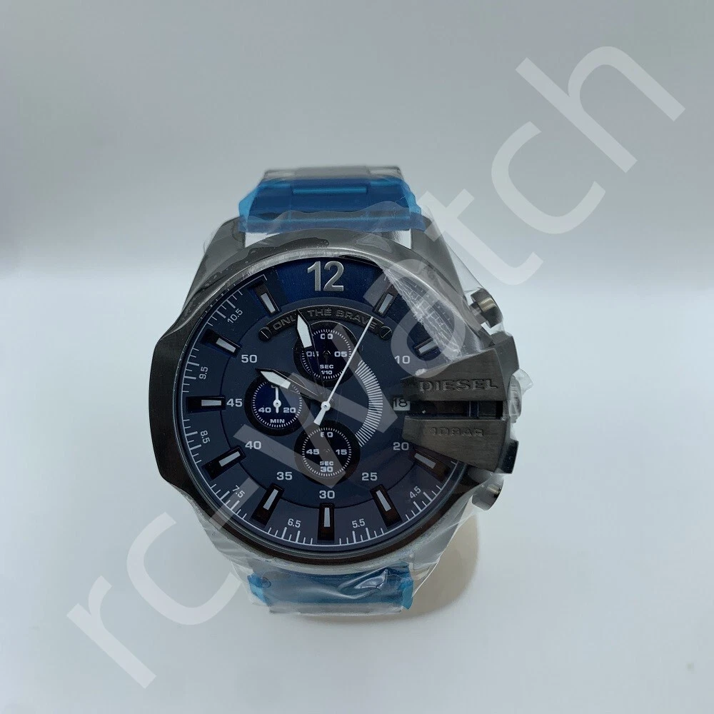 Steel Watch Diesel Mega eBay Dial Stainless | Men\'s Plated DZ4329 Blue Gunmetal Chief