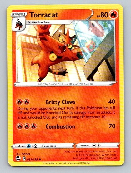 2022 Pokemon Card Silver Tempest Torracat 31/195