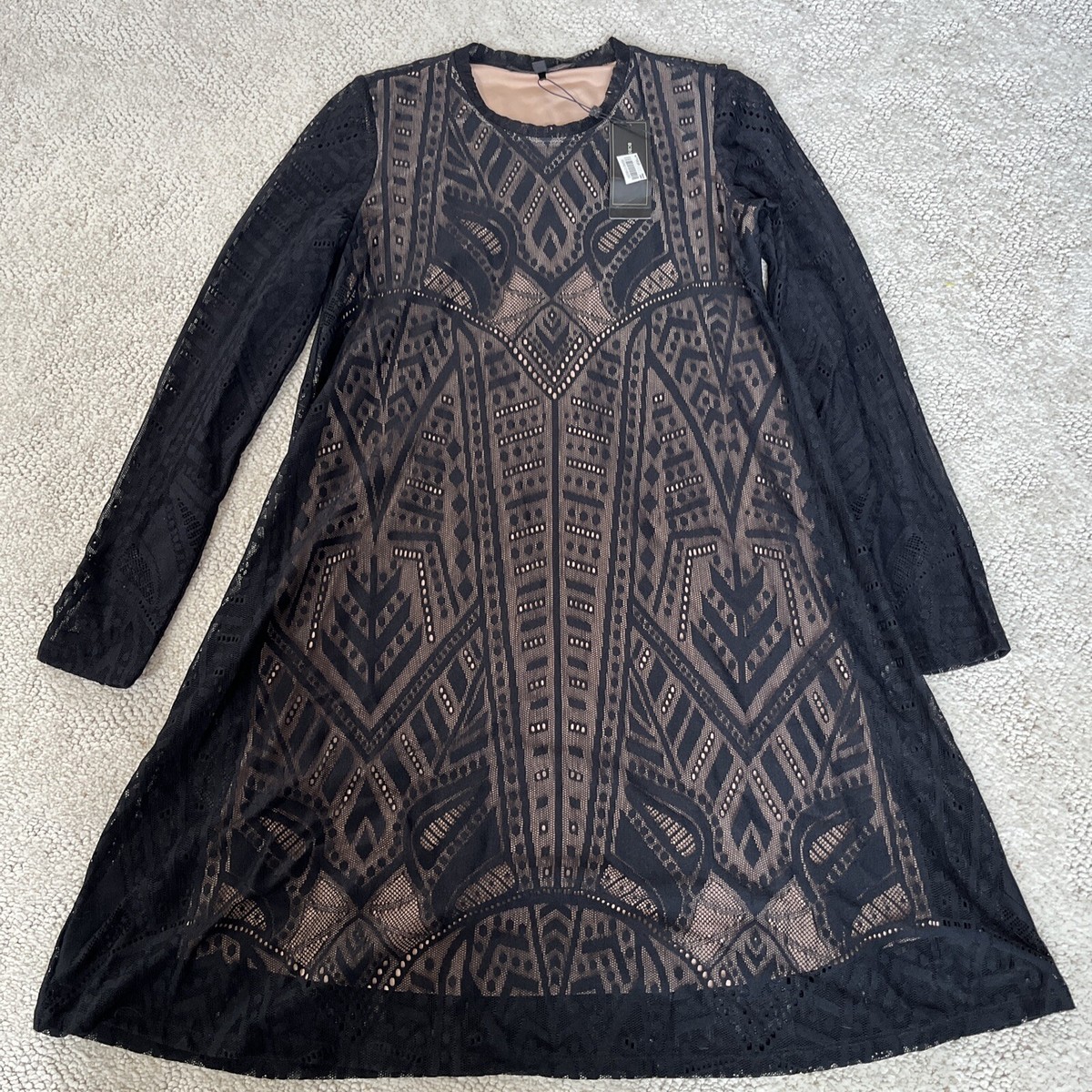 NWT - BCBGMaxazria Natyly Black Nude Lace Long Sleeve Mini Dress Size XXS NWT - BCBGMaxazria Natyly Black Nude Lace Long Sleeve Mini Dress Size XXS