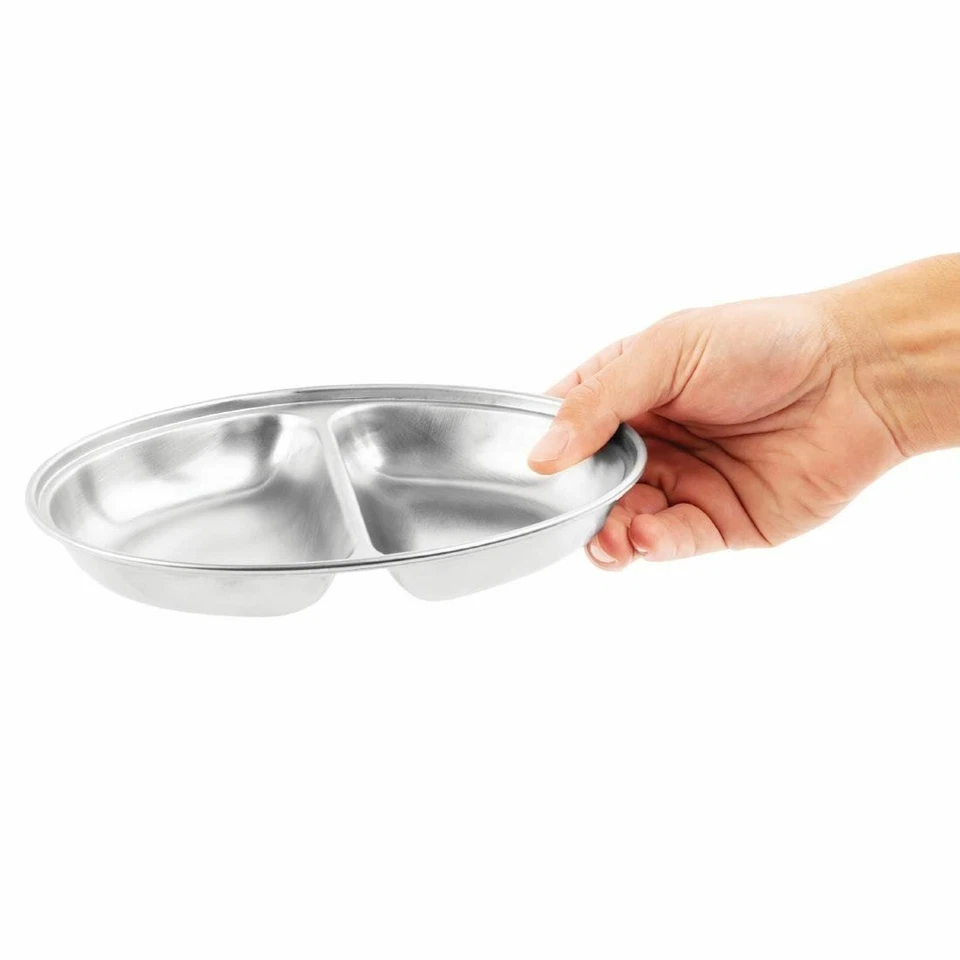 Plato de verduras Olympia ovalado 8 pulgadas con 2 divisiones acero inoxidable sin tapa Foto 4 de 4