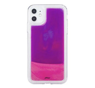 Apple iPhone 11 Neon Handyhülle, Glow in the Dark Treibsand Hülle Lila Pink
