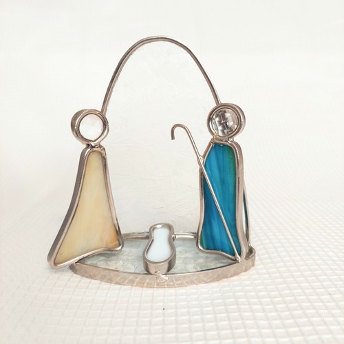 Vintage Stained Glass Nativity Christmas Scene Simple 4.5" Small Textured Glass eBay