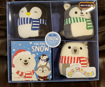 Squishmallows the First Snow Book Gift Set with 5'' Penguin, Fox and Polar Bear