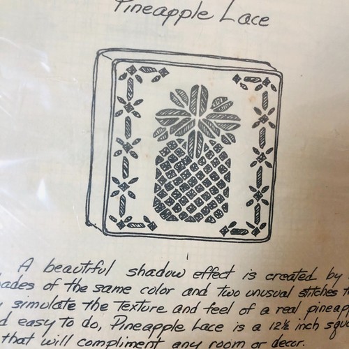 Vintage Pineapple Lace Needlepoint Krick Kit Co 1976 Square Cream Pillow 12.5" - Picture 2 of 3