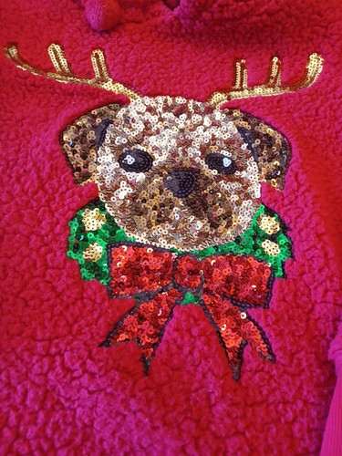 Top natalizio donna terzo desiderio bulldog francese paillettes cervo con cappuccio med. To0 Carino - Foto 2 di 5